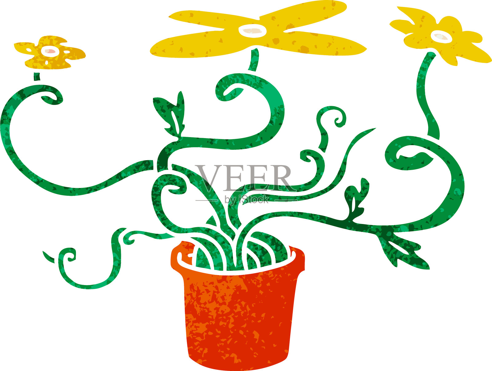 复古卡通涂鸦的花卉植物设计元素图片