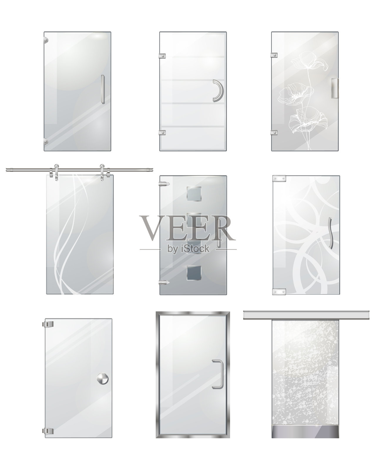 透明玻璃透明门集上白色插画图片素材