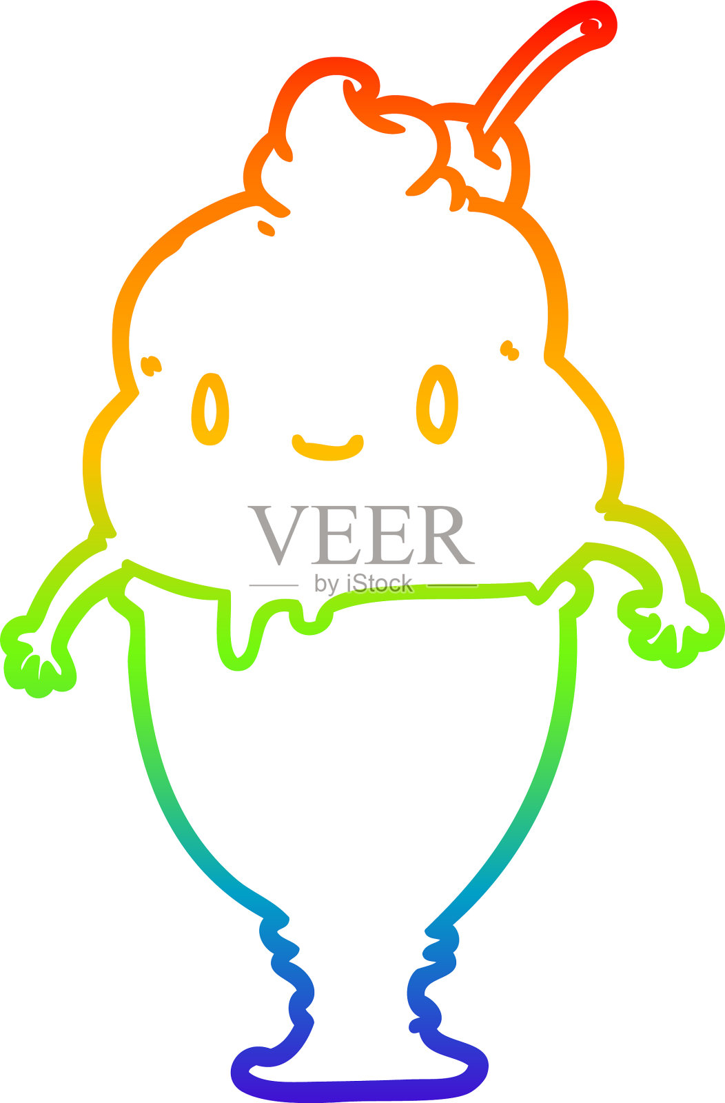 彩虹渐变线画可爱的冰淇淋设计元素图片