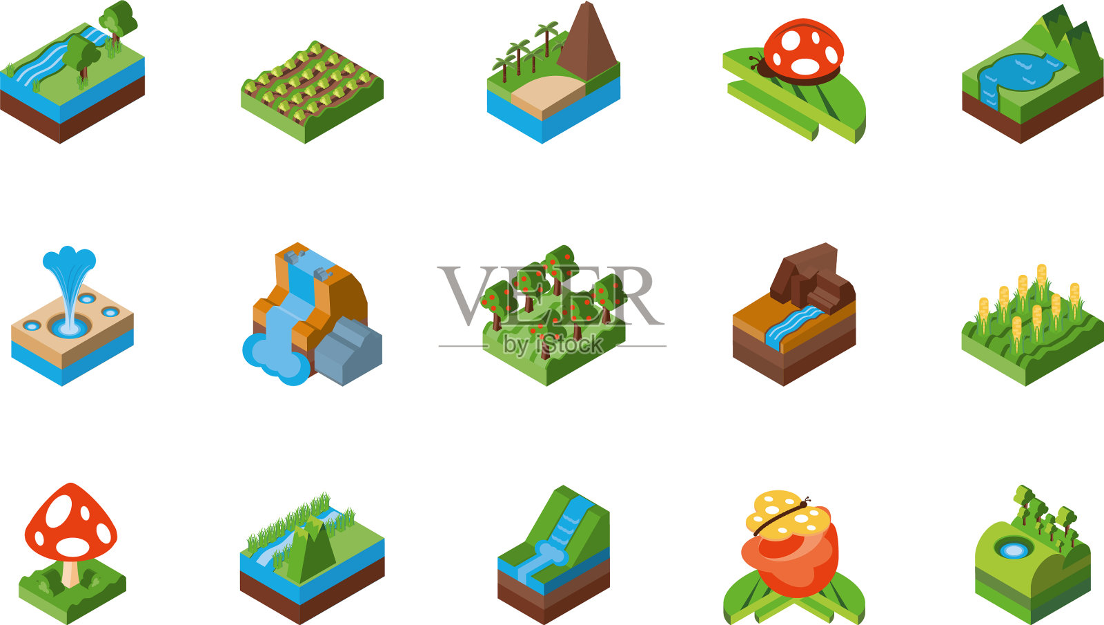 孤立的等距自然图标集设计图标素材