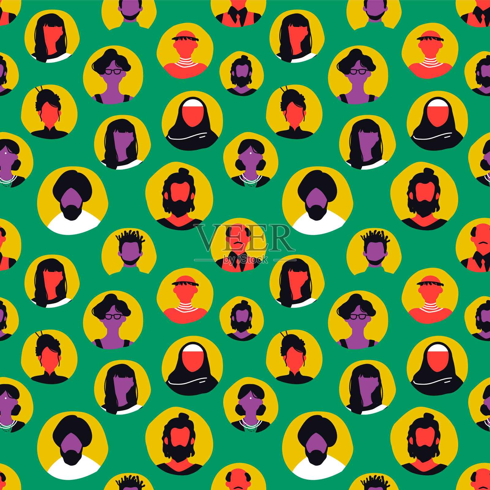 不同的人面对图标无缝模式插画图片素材