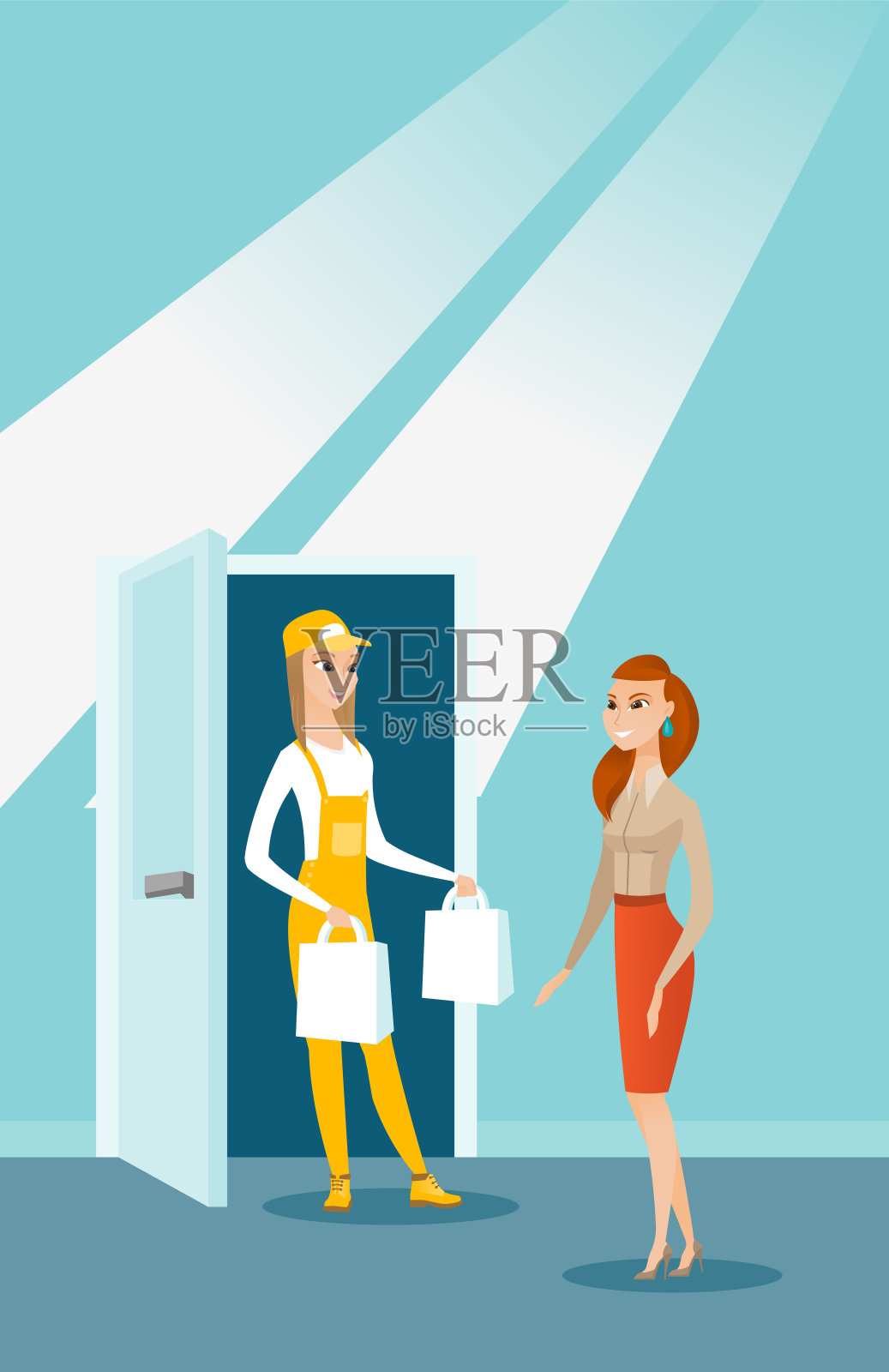 快递员为顾客递送食品杂货插画图片素材