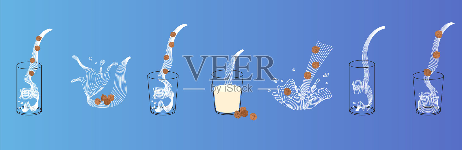 加坚果的榛子牛奶插画图片素材