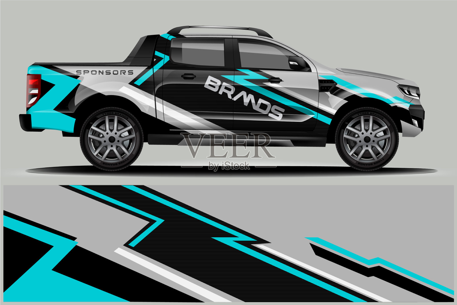 双舱室卡车包装设计包装贴纸和插画图片素材