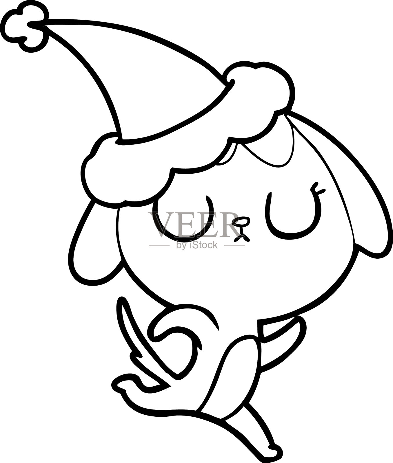 可爱的线条画一只狗戴着圣诞老人的帽子设计元素图片