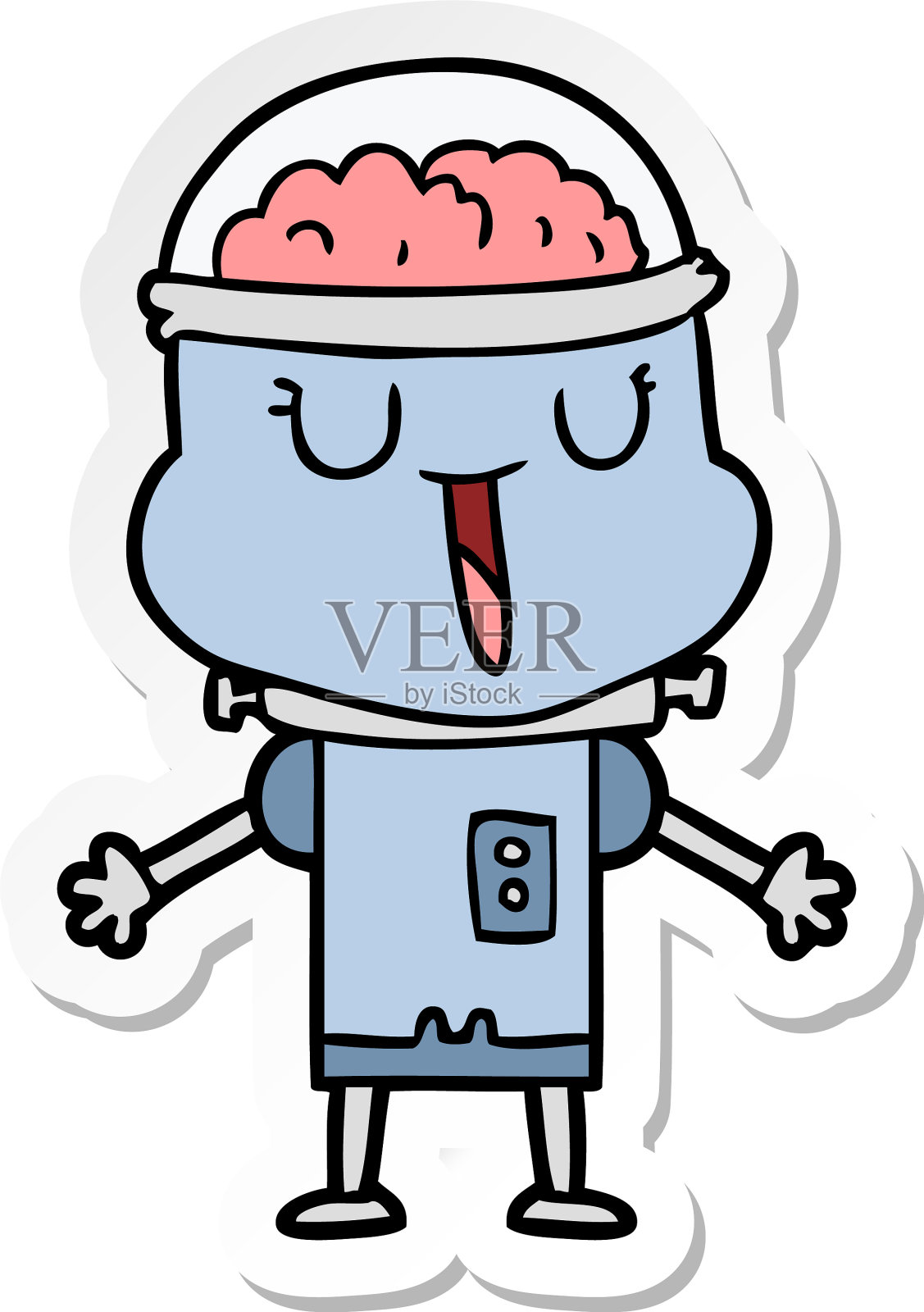 一个快乐的卡通机器人贴纸设计元素图片