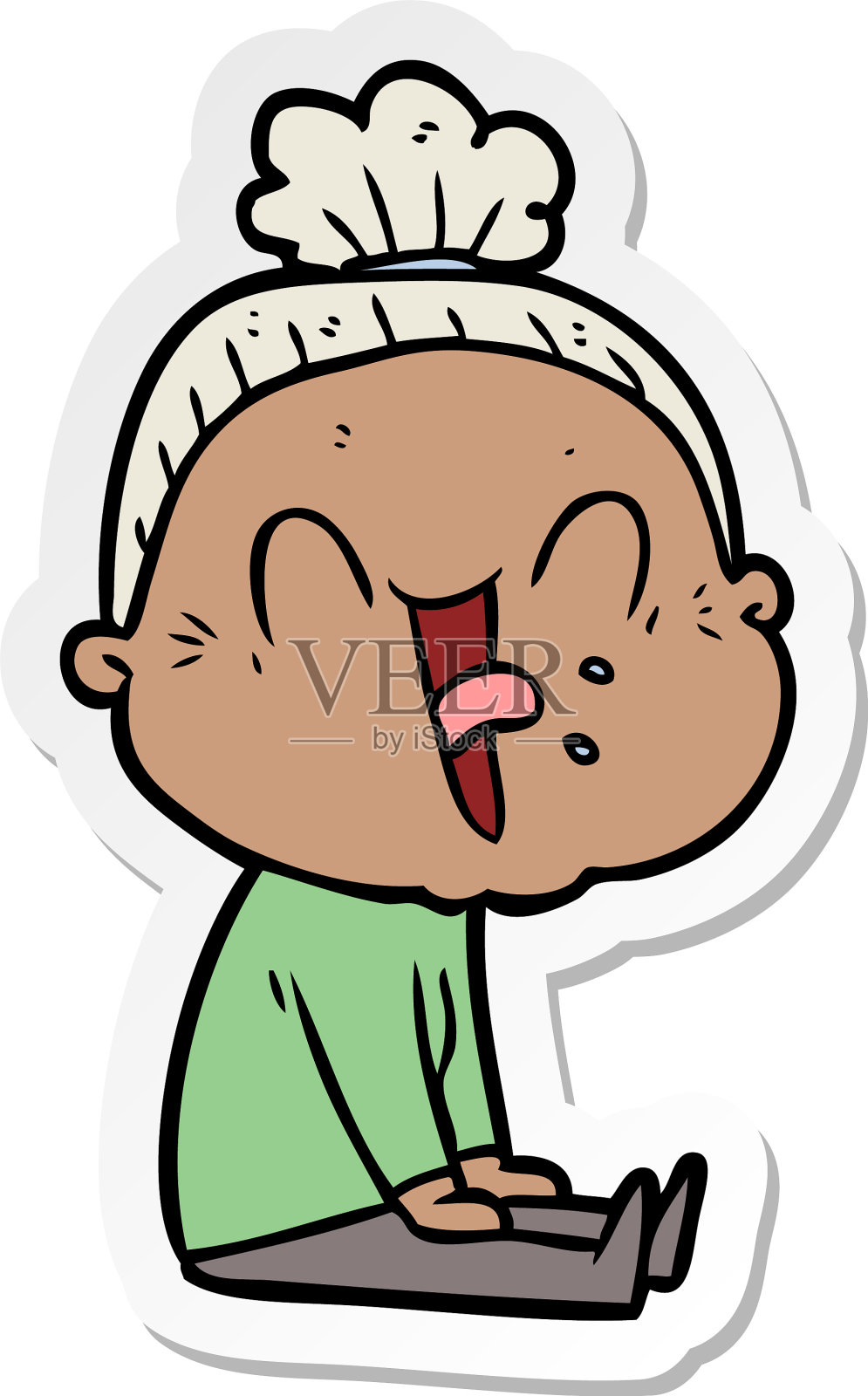 一个卡通快乐老太太的贴纸设计元素图片