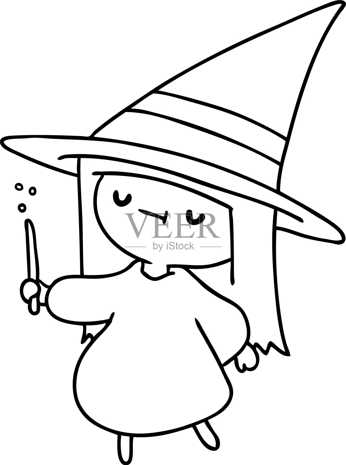 一个可爱可爱的女巫女孩的线条画设计元素图片