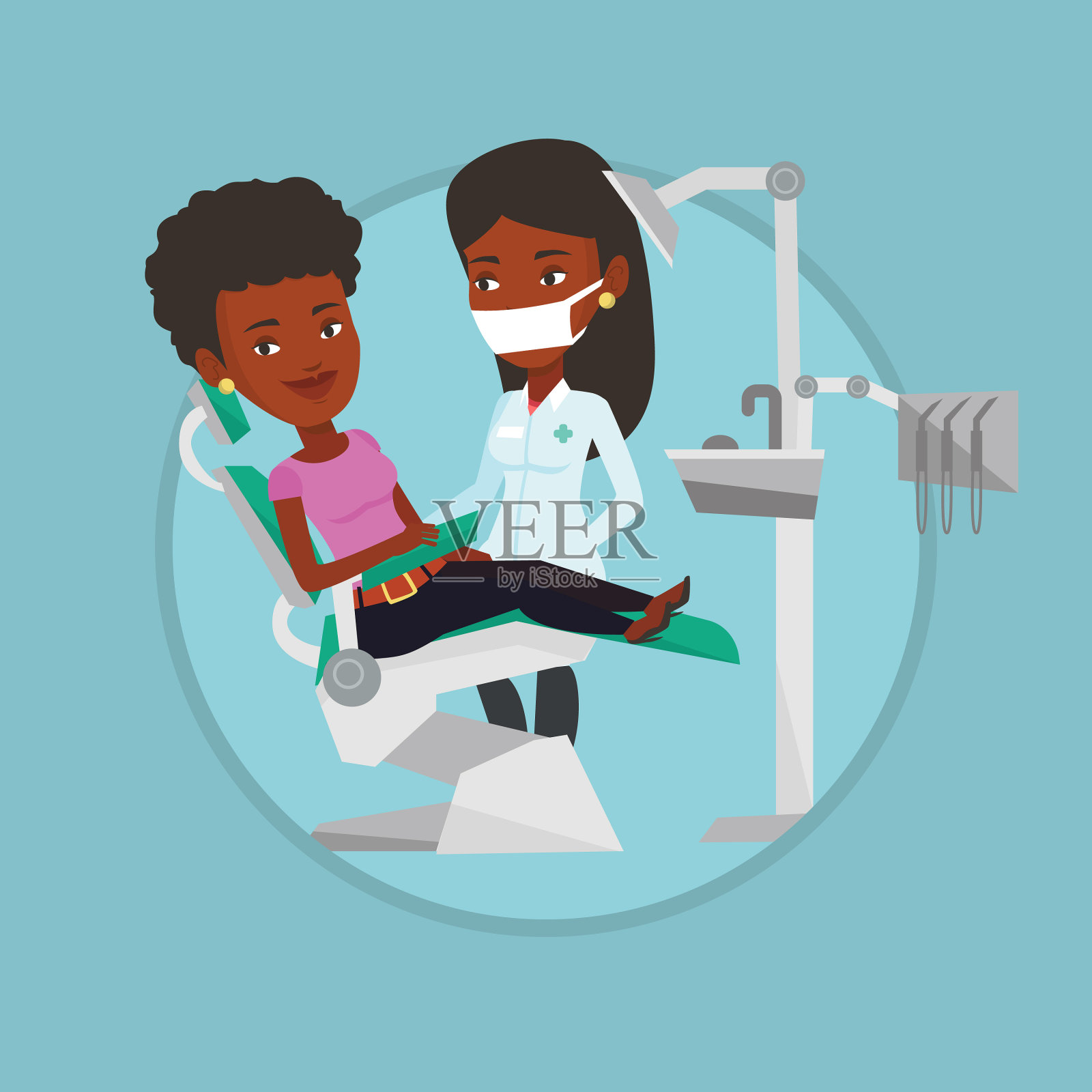 牙科诊所的病人和医生插画图片素材