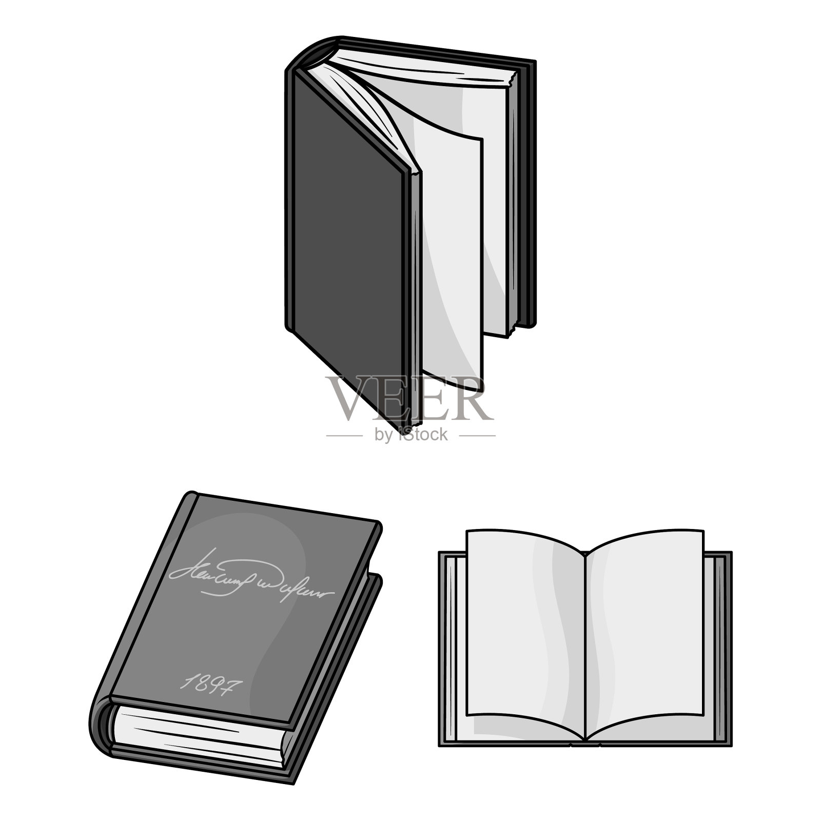 书籍装订单色图标集合图标素材