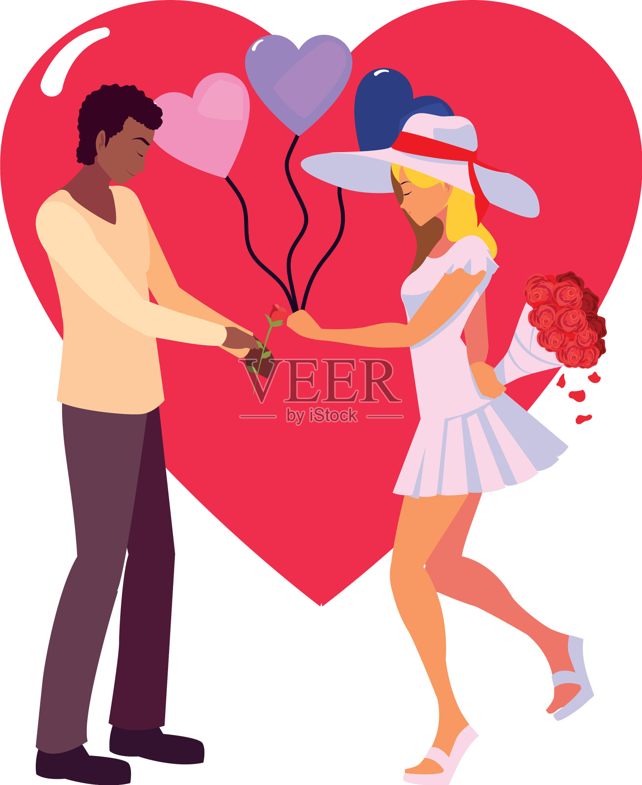 情侣爱气球花浪漫设计元素图片