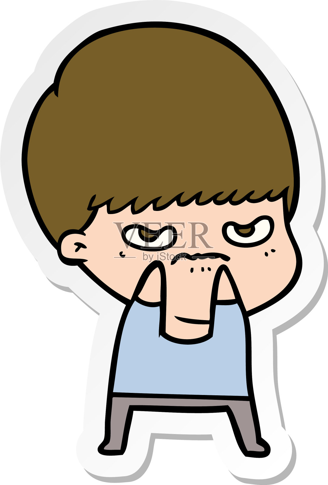 一个生气的卡通男孩的贴纸设计元素图片