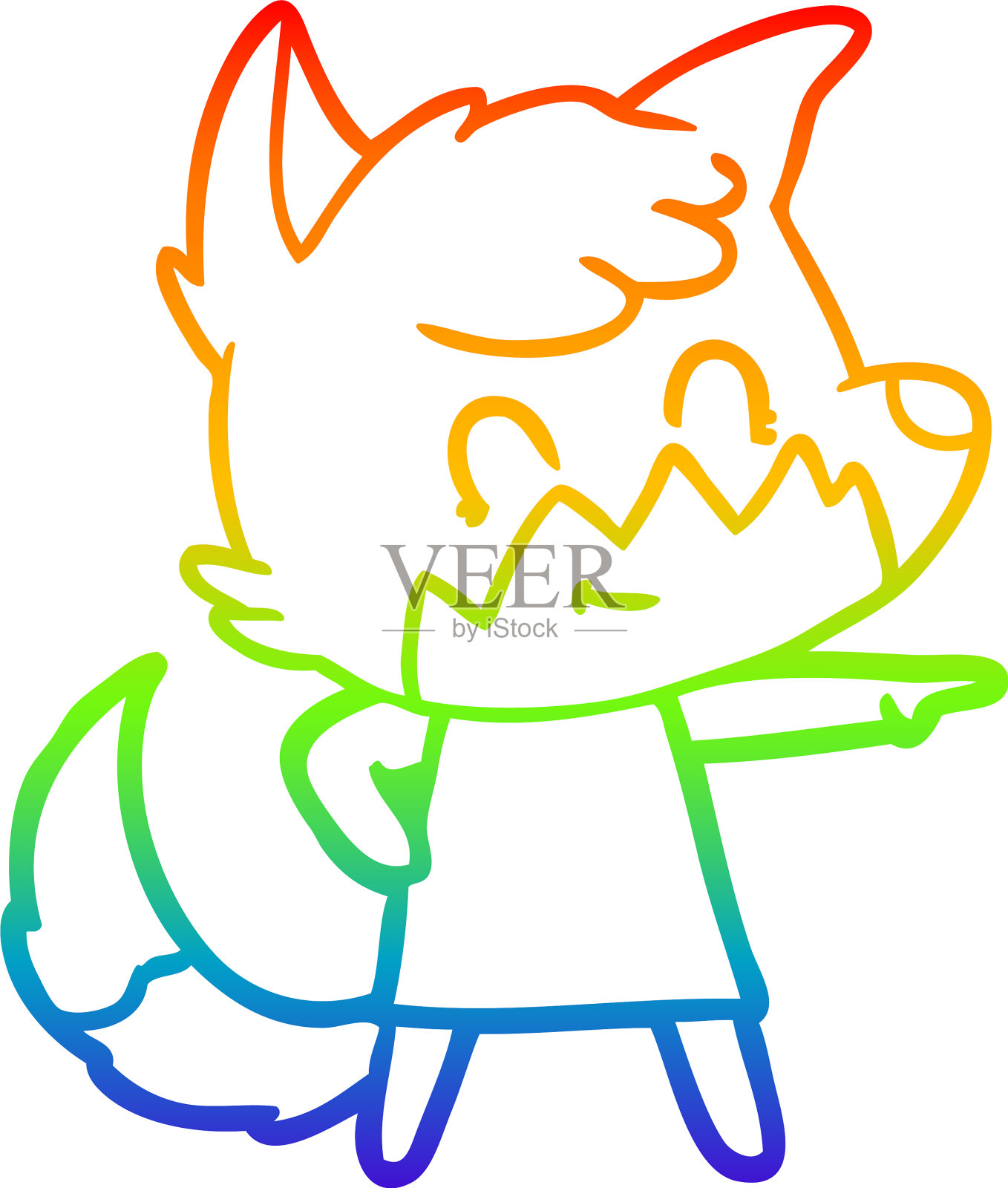 彩虹渐变线绘制卡通友好的狐狸设计元素图片