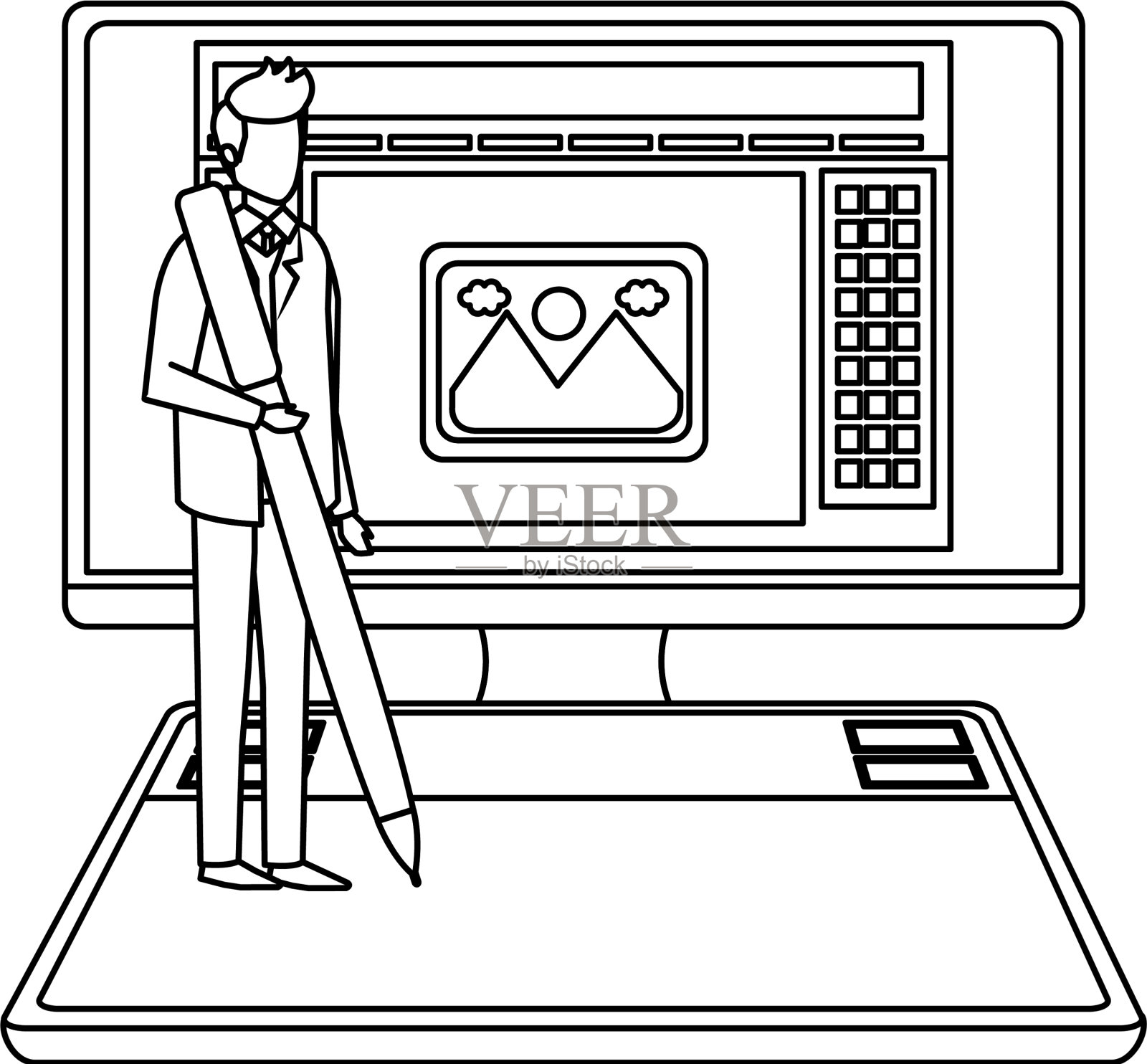 优雅的商人与笔在桌面上设计元素图片