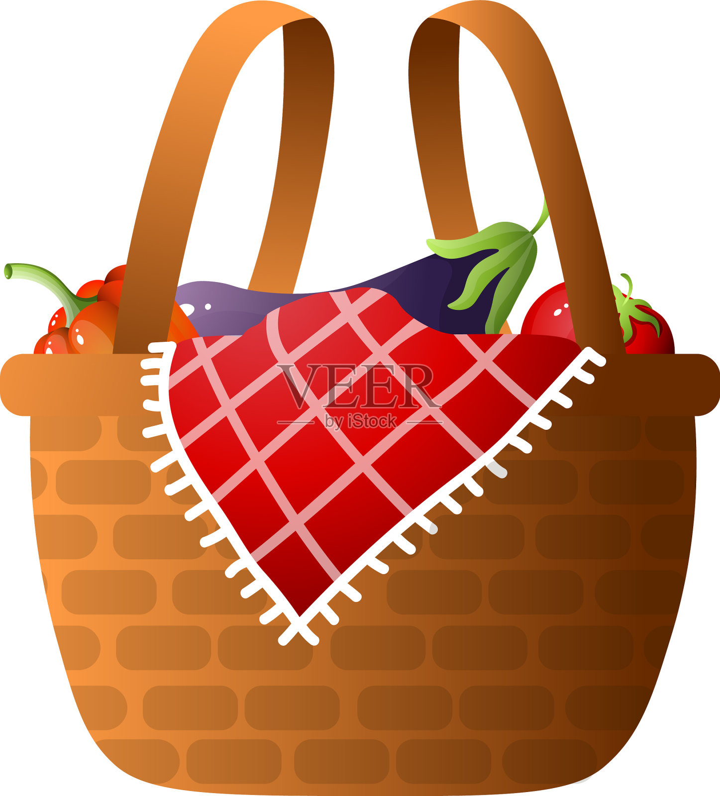 木篮子和新鲜蔬菜烧烤或设计元素图片