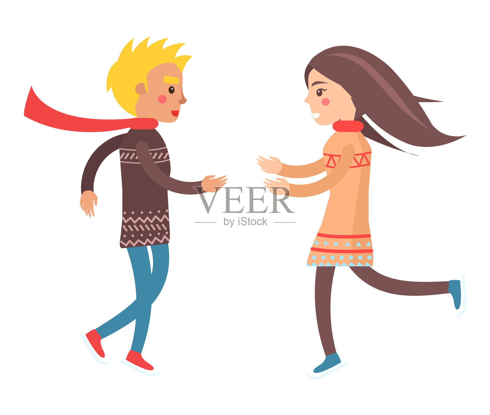 一对快乐的男孩和女孩跑向对方设计元素图片