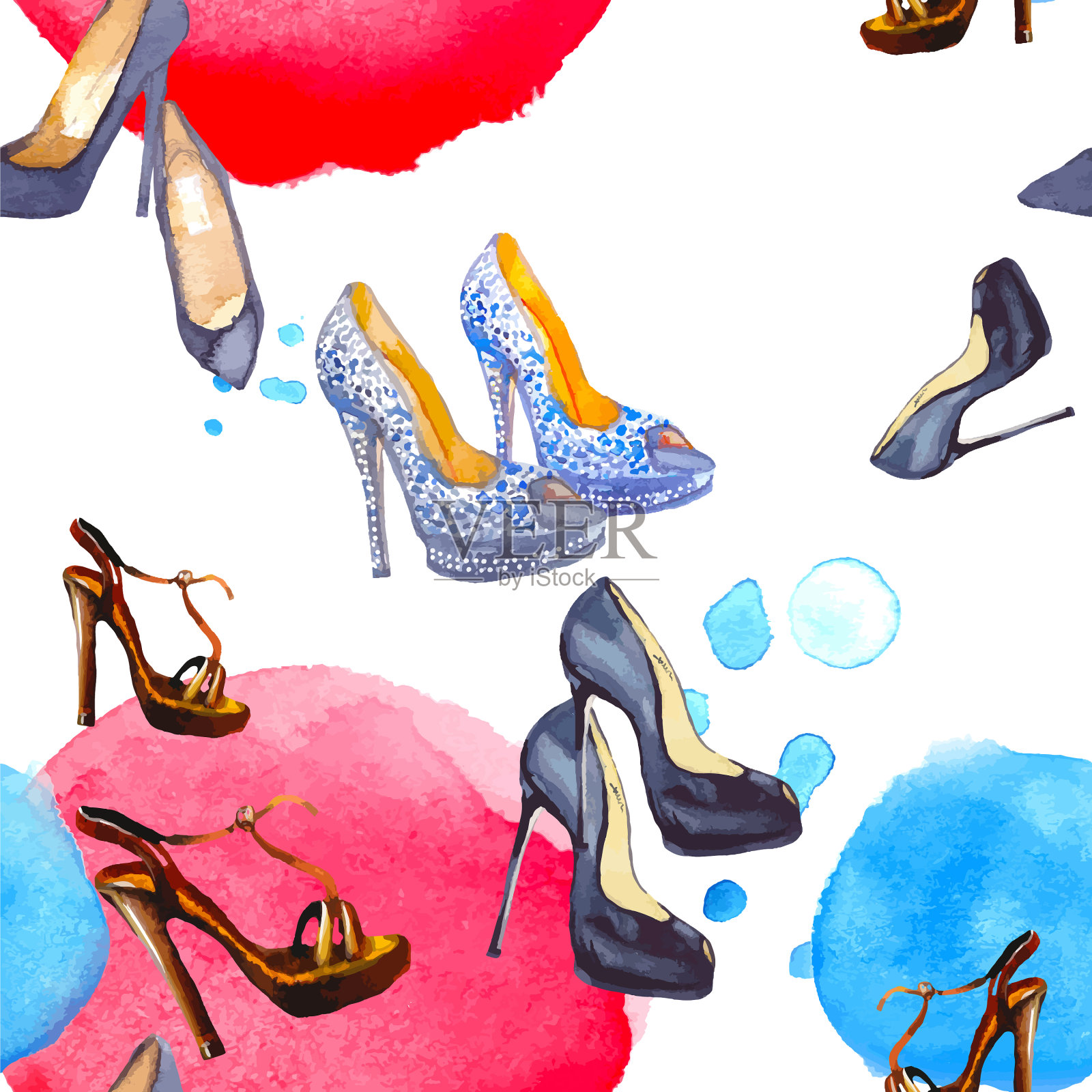 水彩无缝图案与鞋插画图片素材