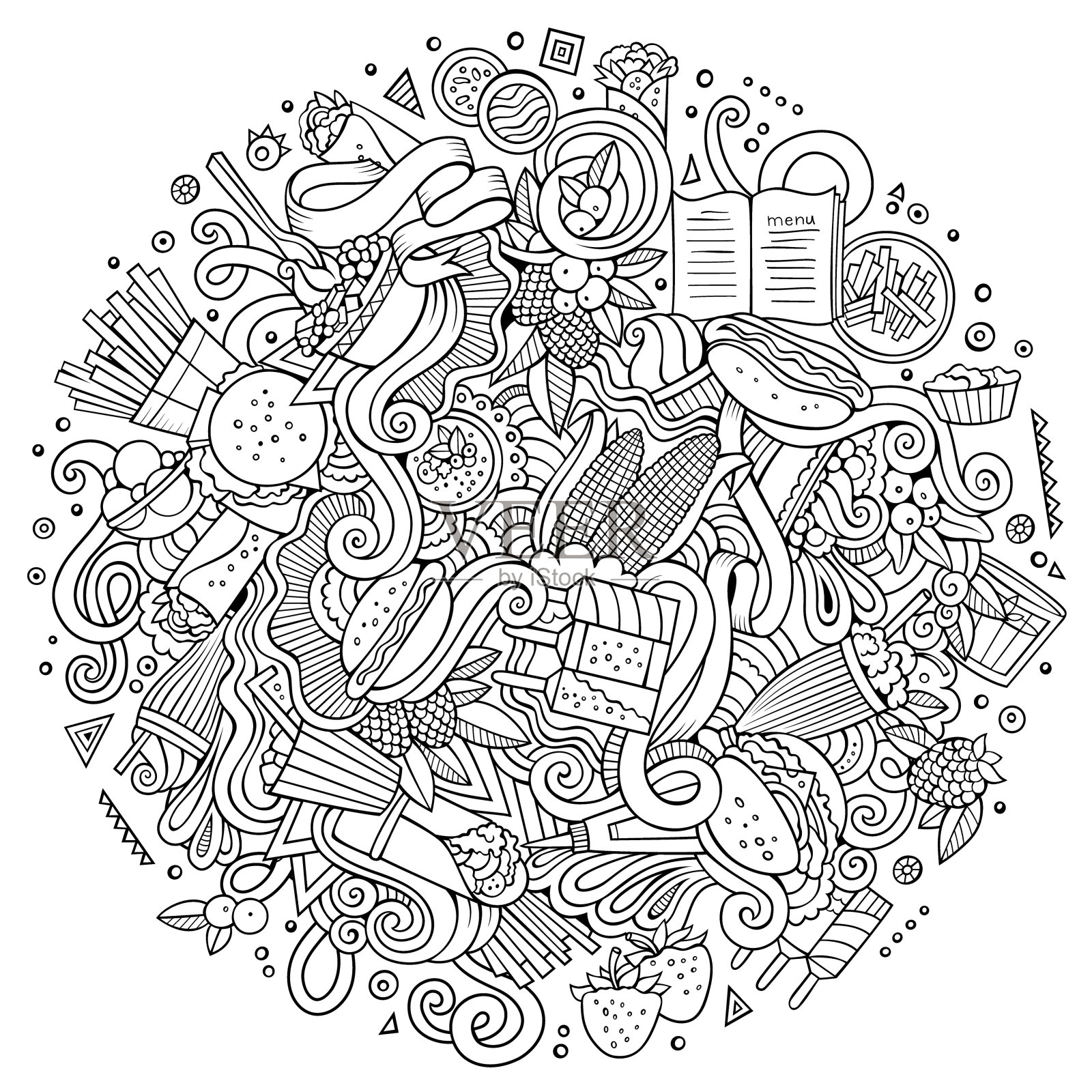 卡通可爱的涂鸦手绘快餐设计元素图片