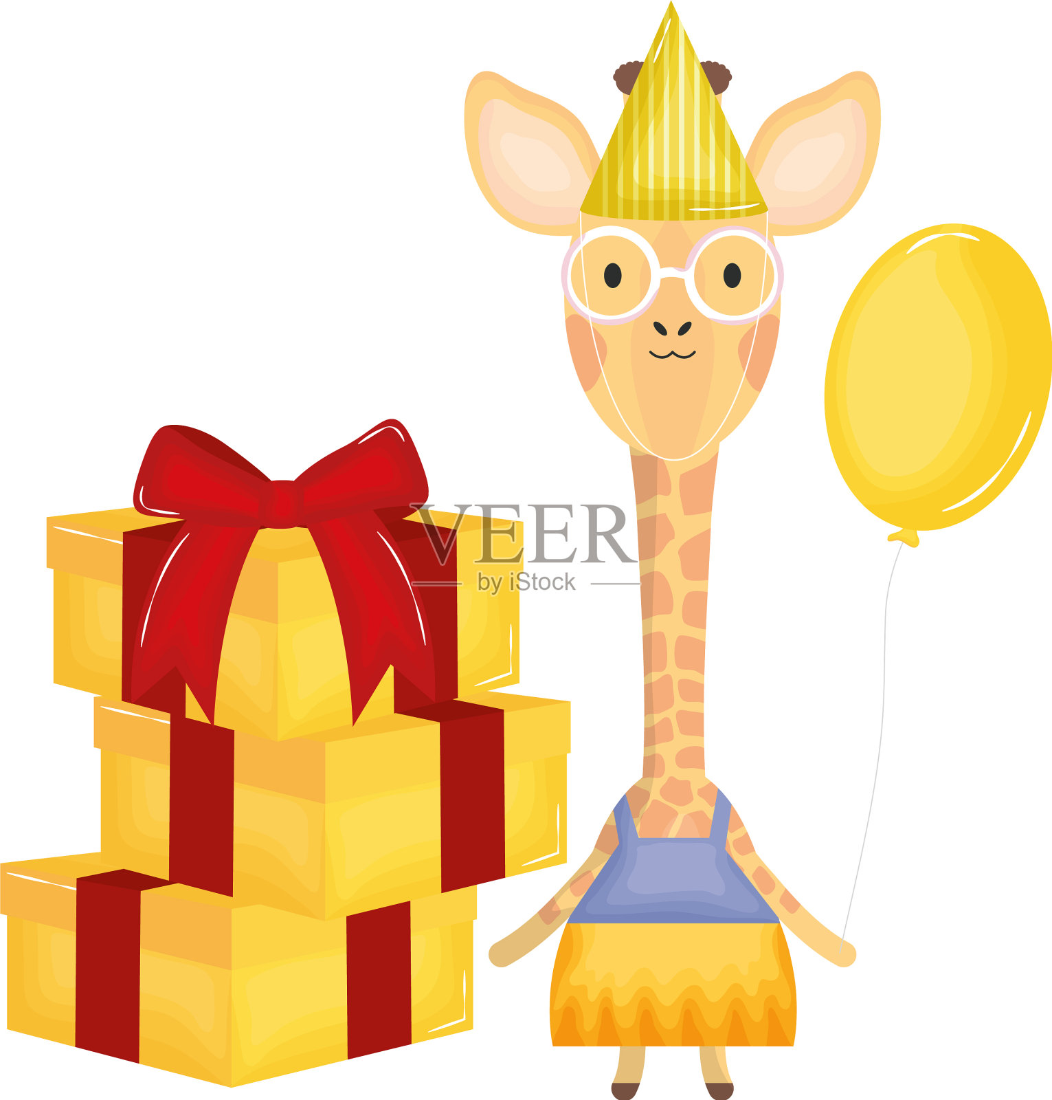 可爱的长颈鹿，气球氦气和礼物设计元素图片