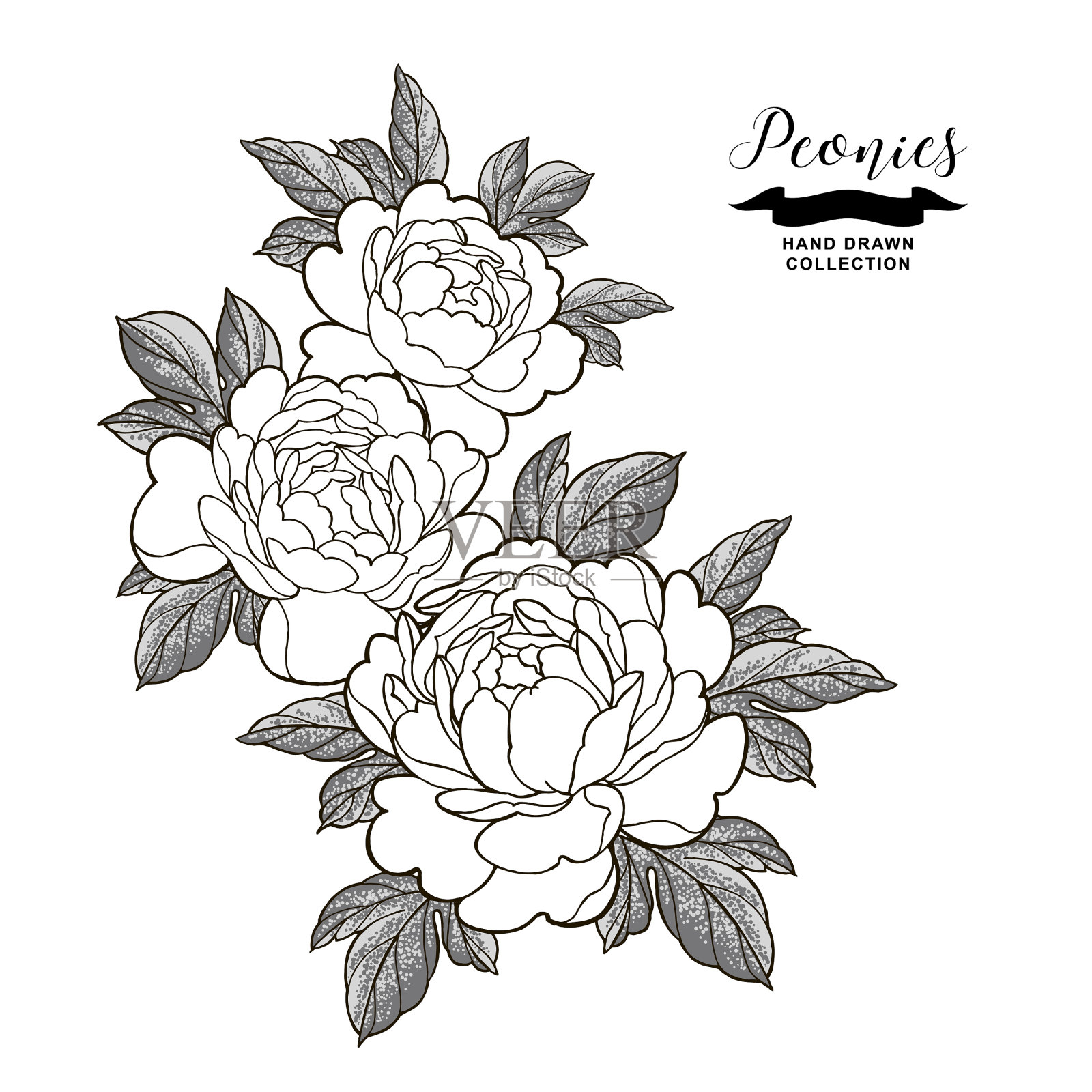 牡丹花组成的日本文身设计元素图片