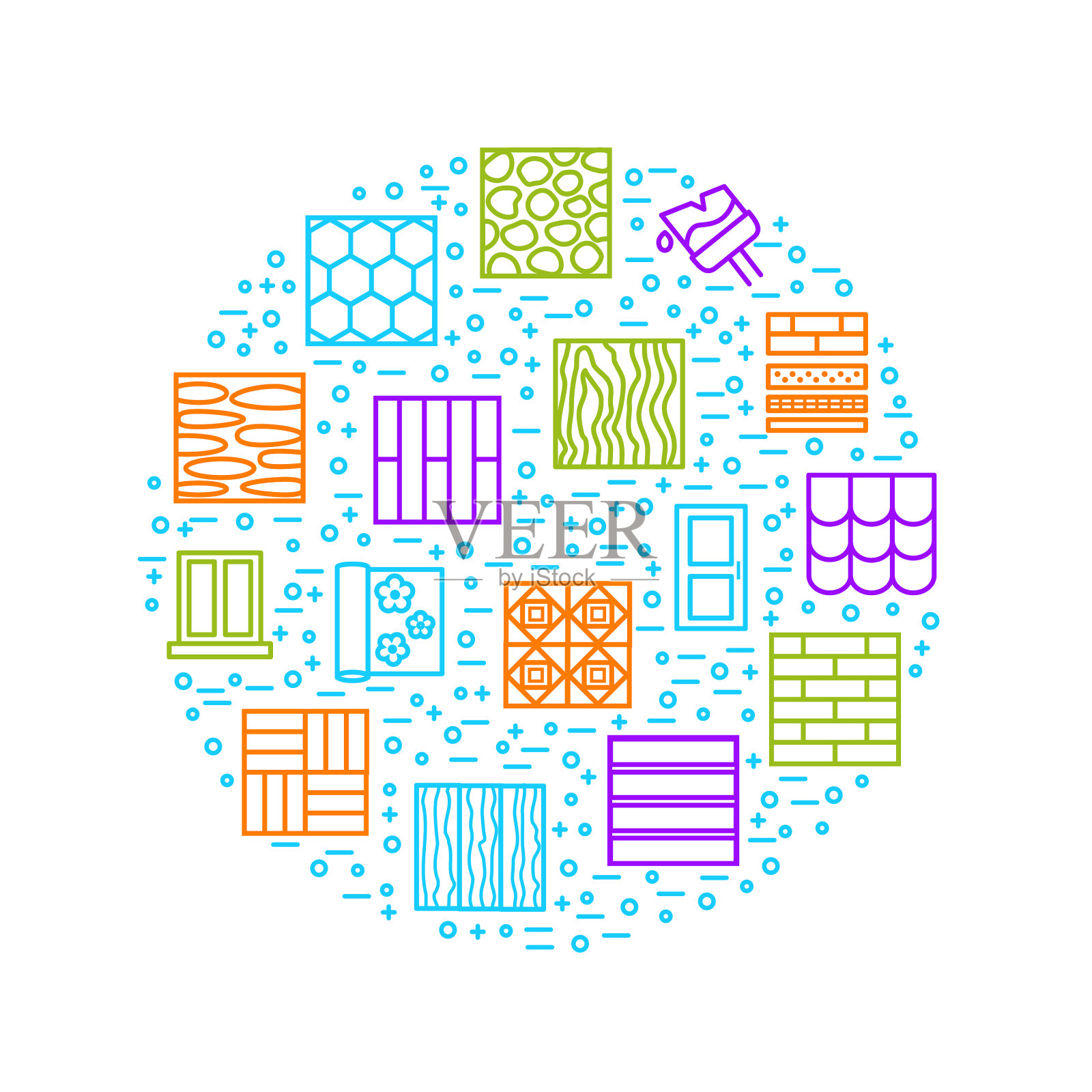 建筑材料标志细线设计元素图片