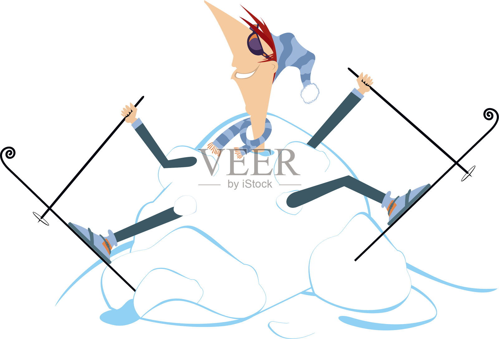 卡通滑雪者和一个大雪堆设计元素图片