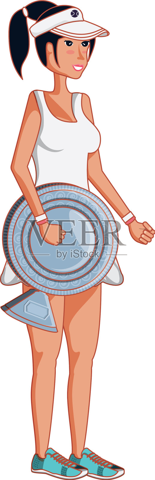 女子网球比赛与奖杯设计元素图片