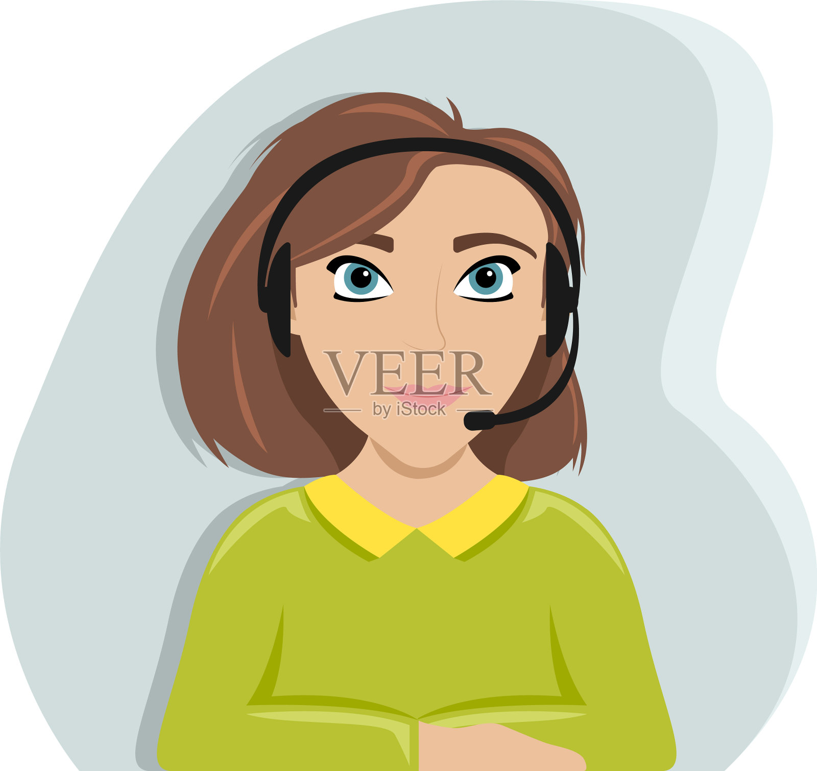 坐在电话中心的女人戴着耳机设计元素图片