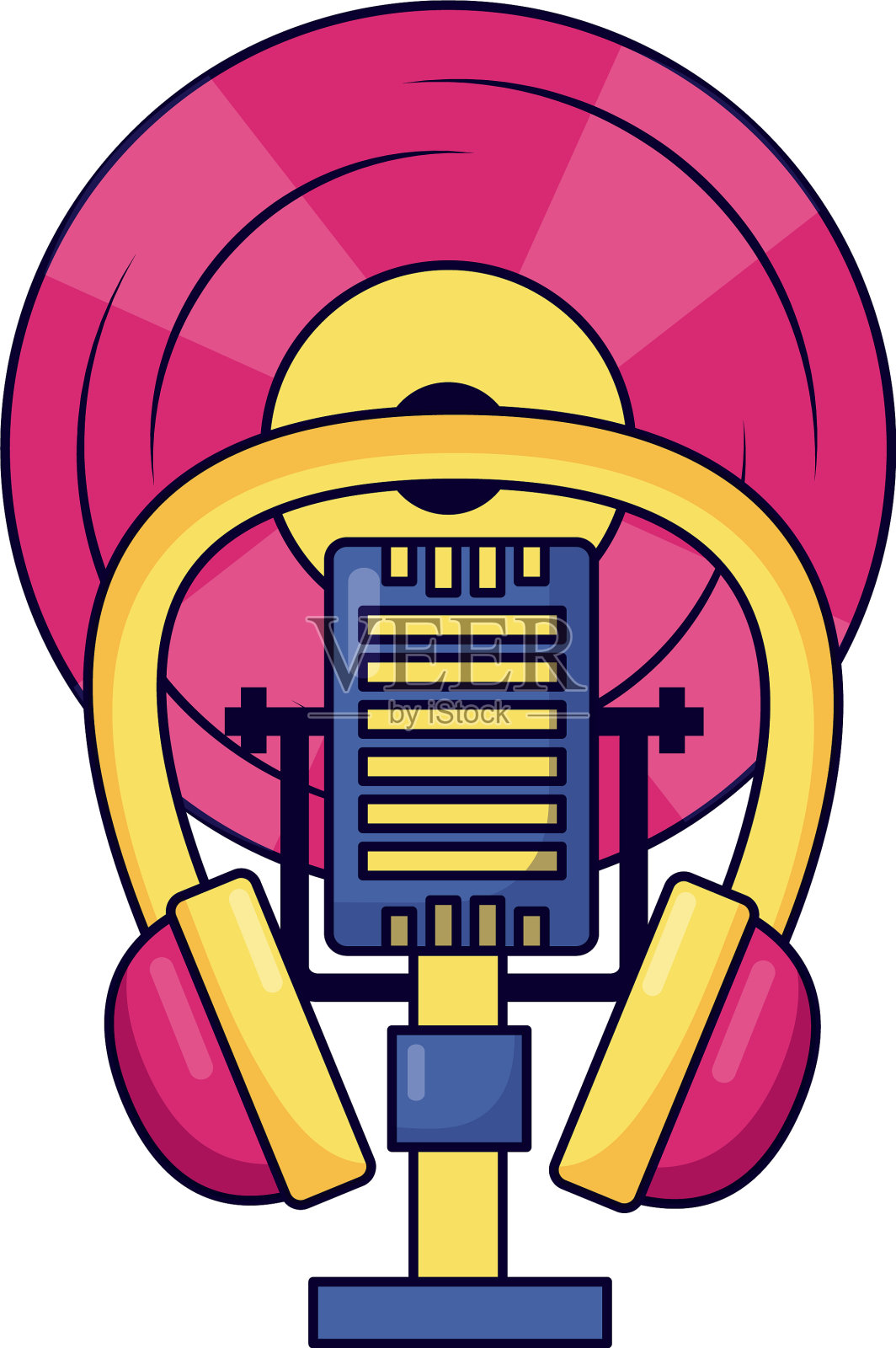 麦克风，耳机，乙烯基音乐，五颜六色设计元素图片