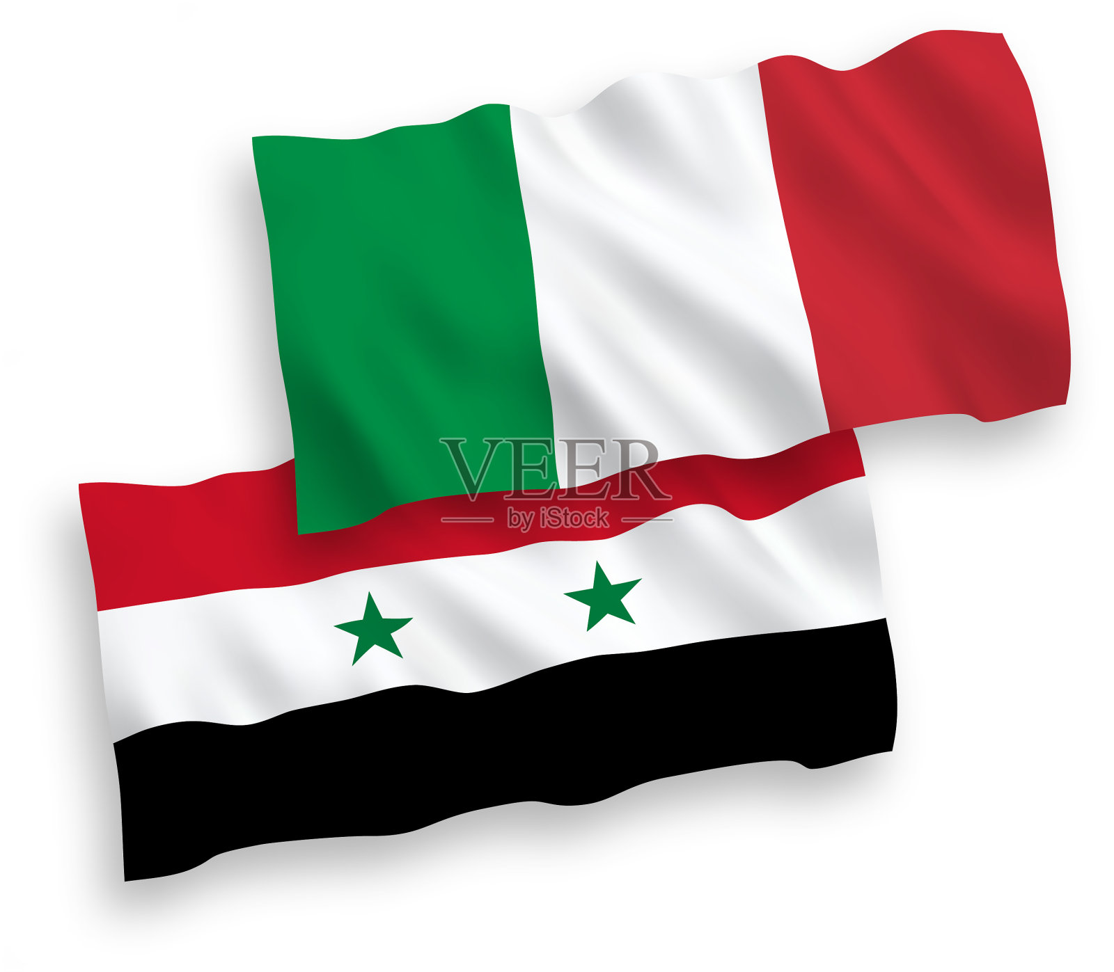 白色背景上的意大利和叙利亚国旗设计元素图片