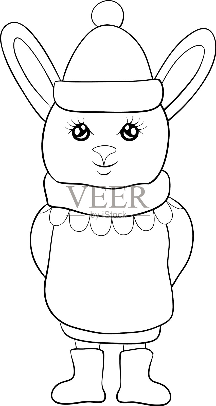 成人涂色书，一个可爱的卡通兔子设计元素图片