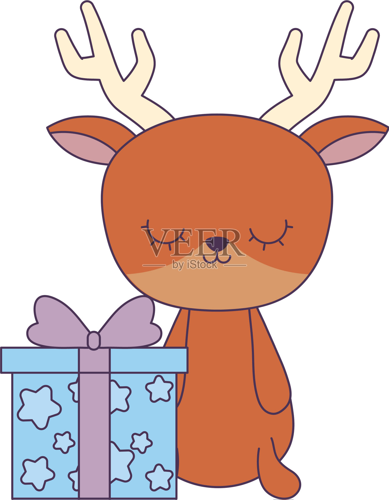 可爱的驯鹿动物与礼盒设计元素图片