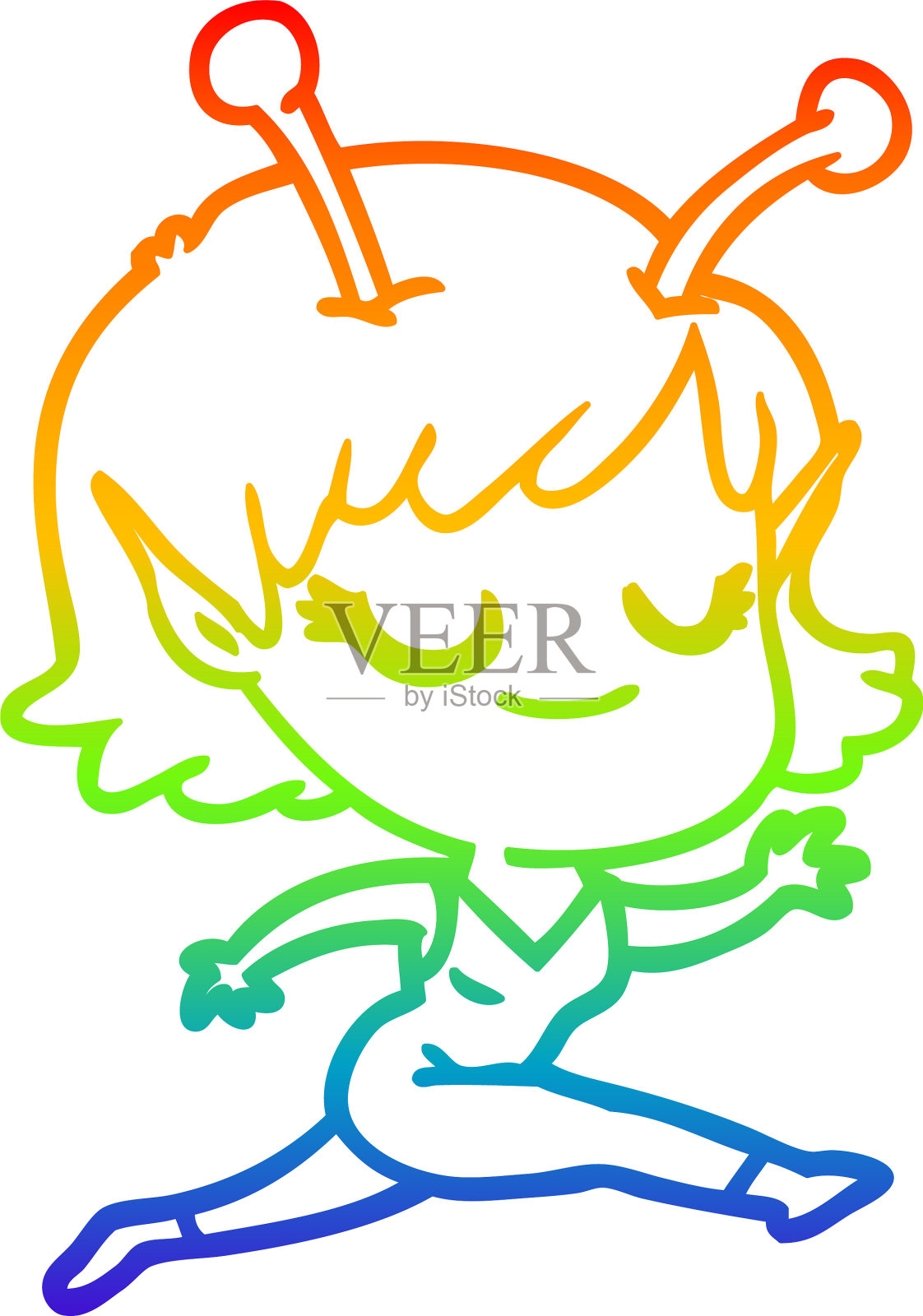 彩虹梯度线画微笑的外星人女孩设计元素图片