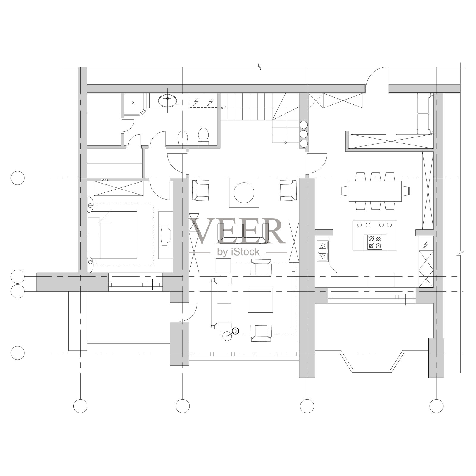 房屋平面图上的标准家具符号设计元素图片