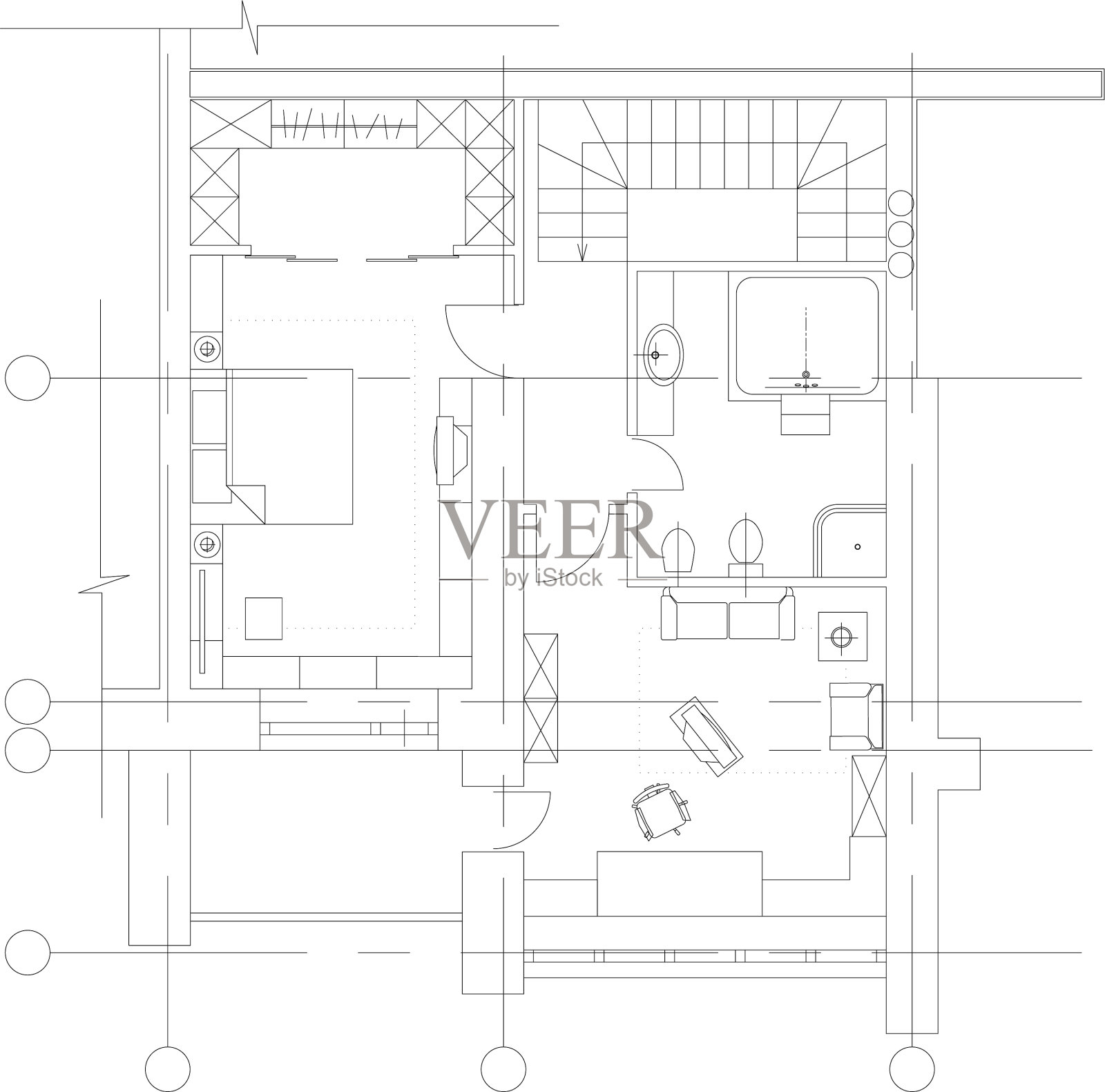 房屋平面图上的标准家具符号设计元素图片