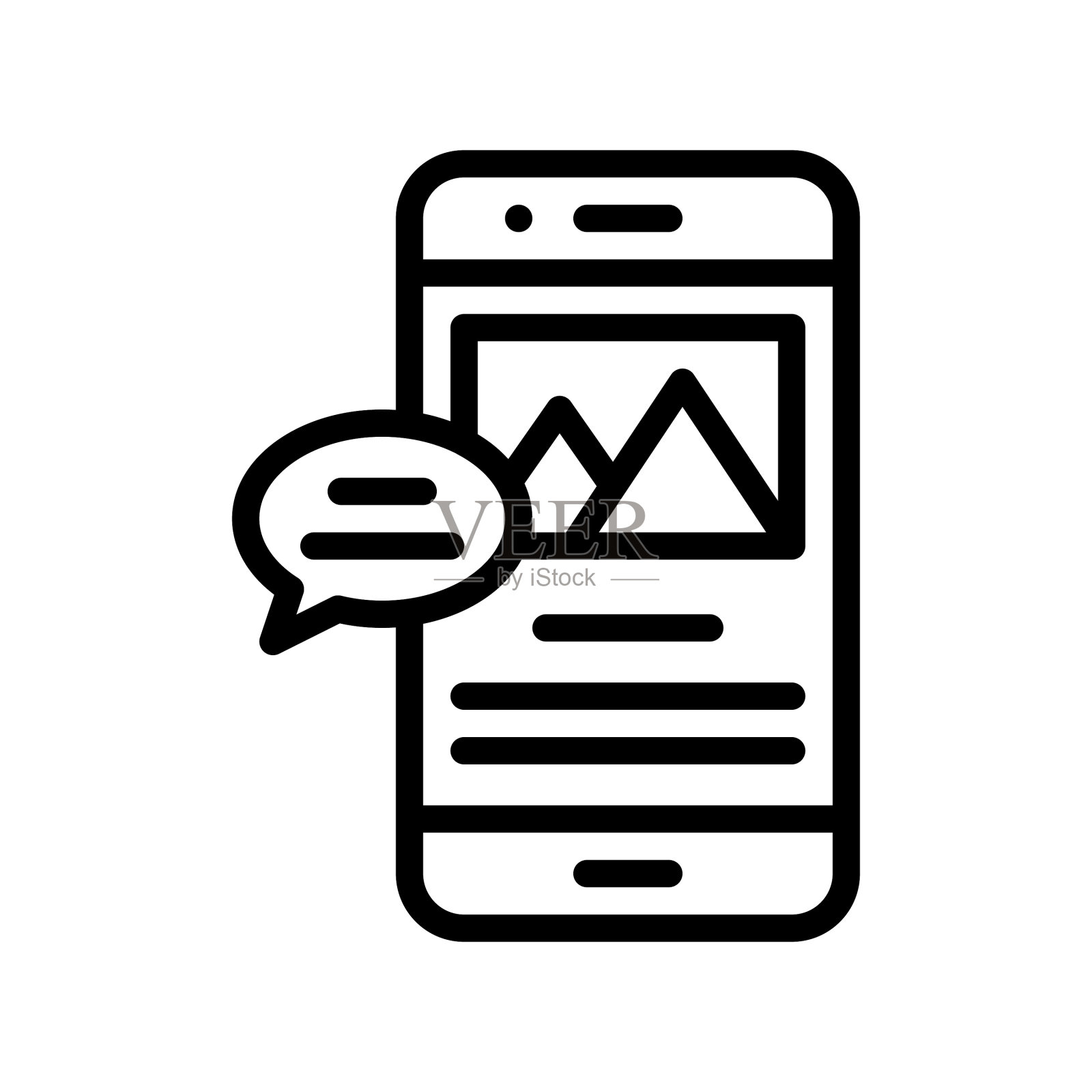 移动内容社交媒体线风格图标图标素材