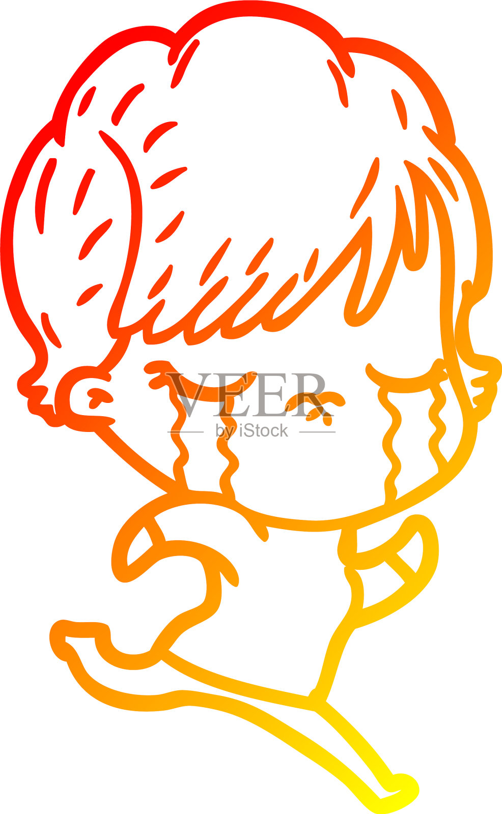 温暖的梯度线画卡通女人哭泣设计元素图片