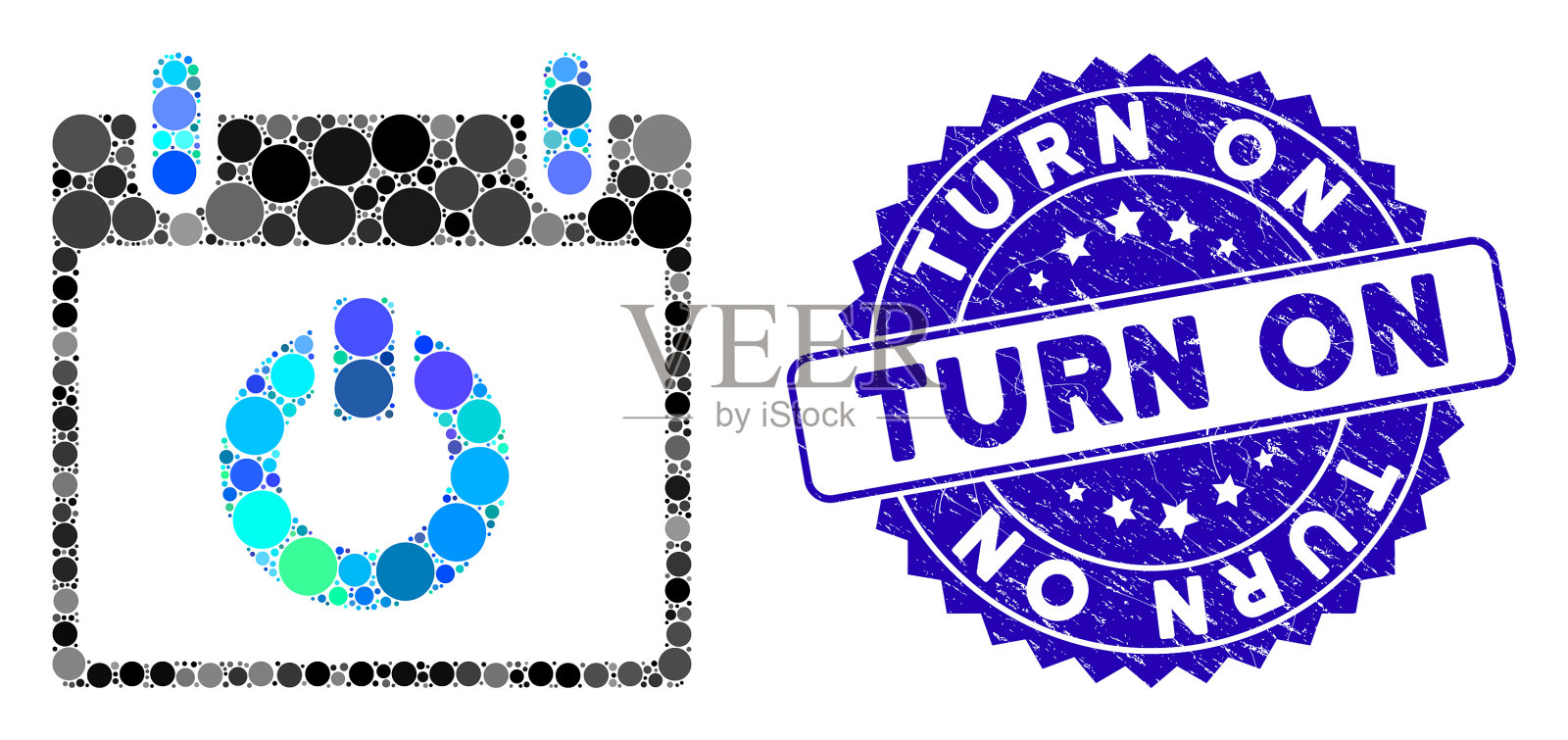 拼贴打开日历日图标与垃圾摇滚转图标素材