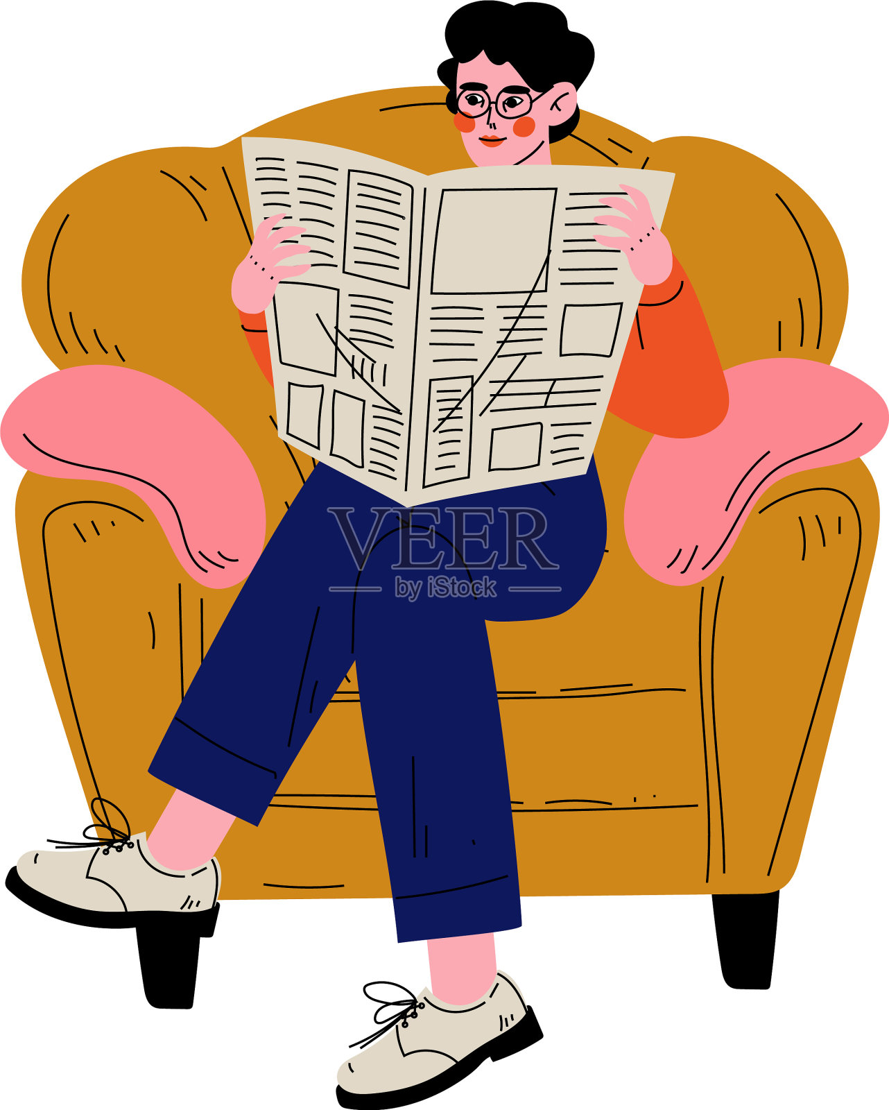 年轻人坐在扶手椅上看书设计元素图片