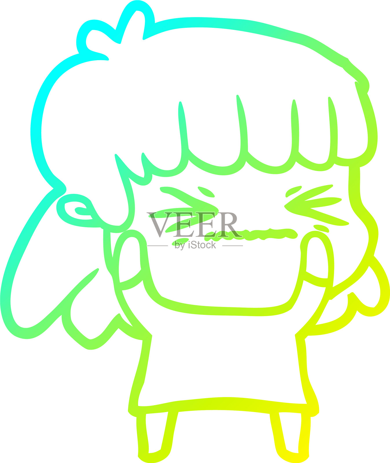 冷梯度线画卡通愤怒的女孩设计元素图片