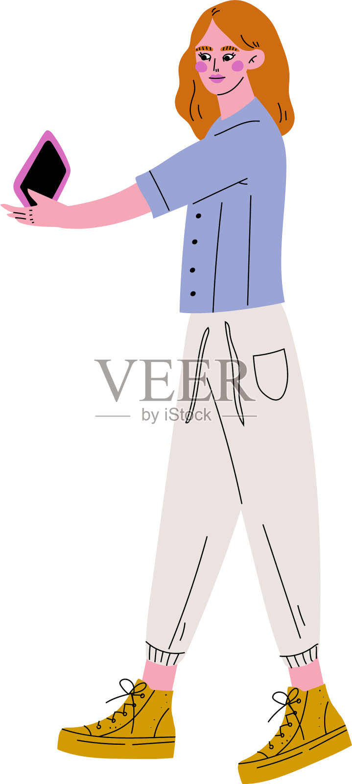 女孩穿着现代服装使用现代电子设计元素图片