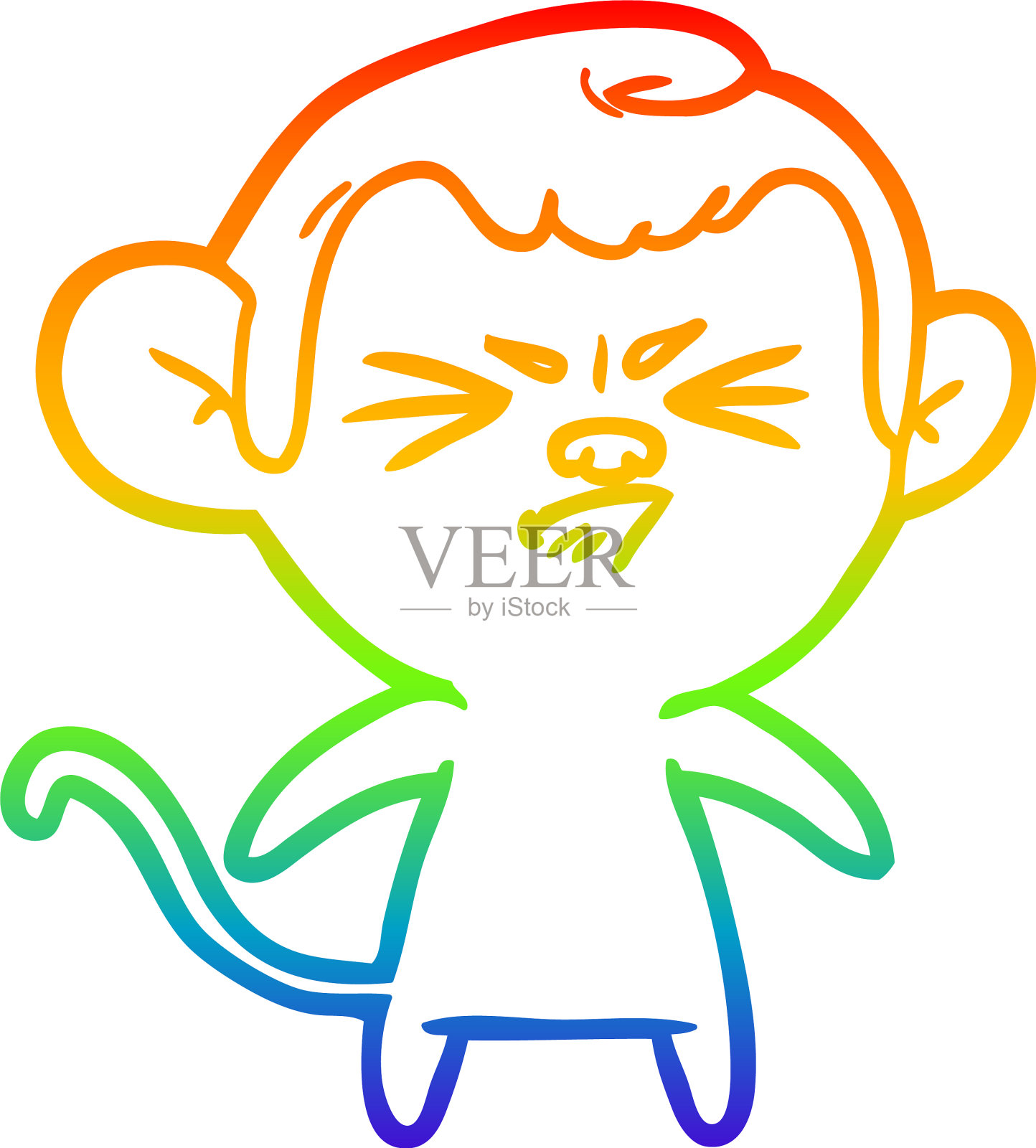 彩虹渐变线画卡通愤怒的猴子设计元素图片