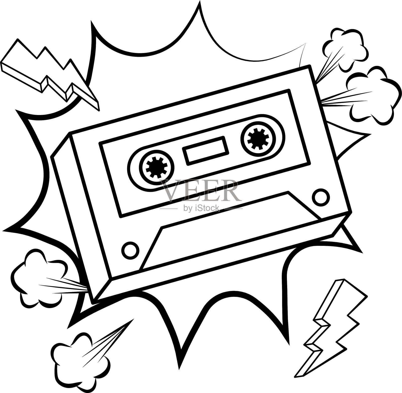 流行艺术音乐磁带黑色复古卡通设计元素图片