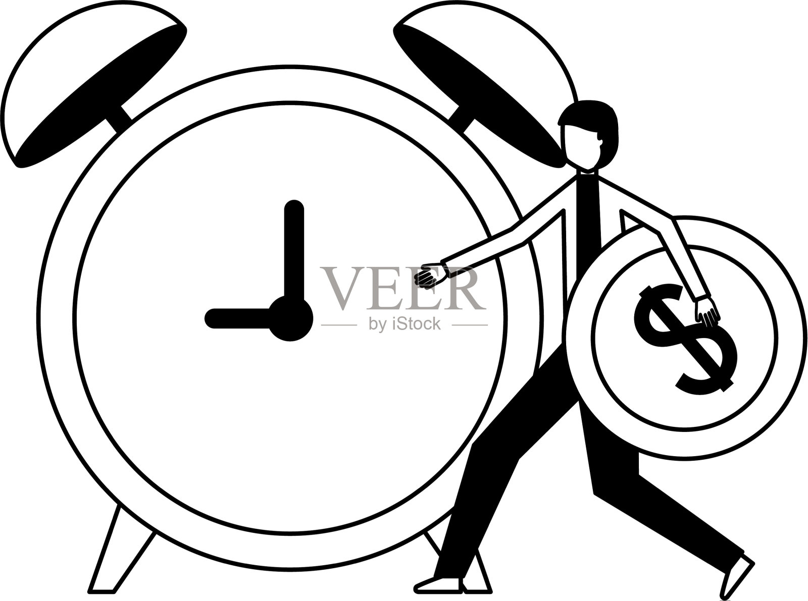 商人持有硬币美元和闹钟设计元素图片