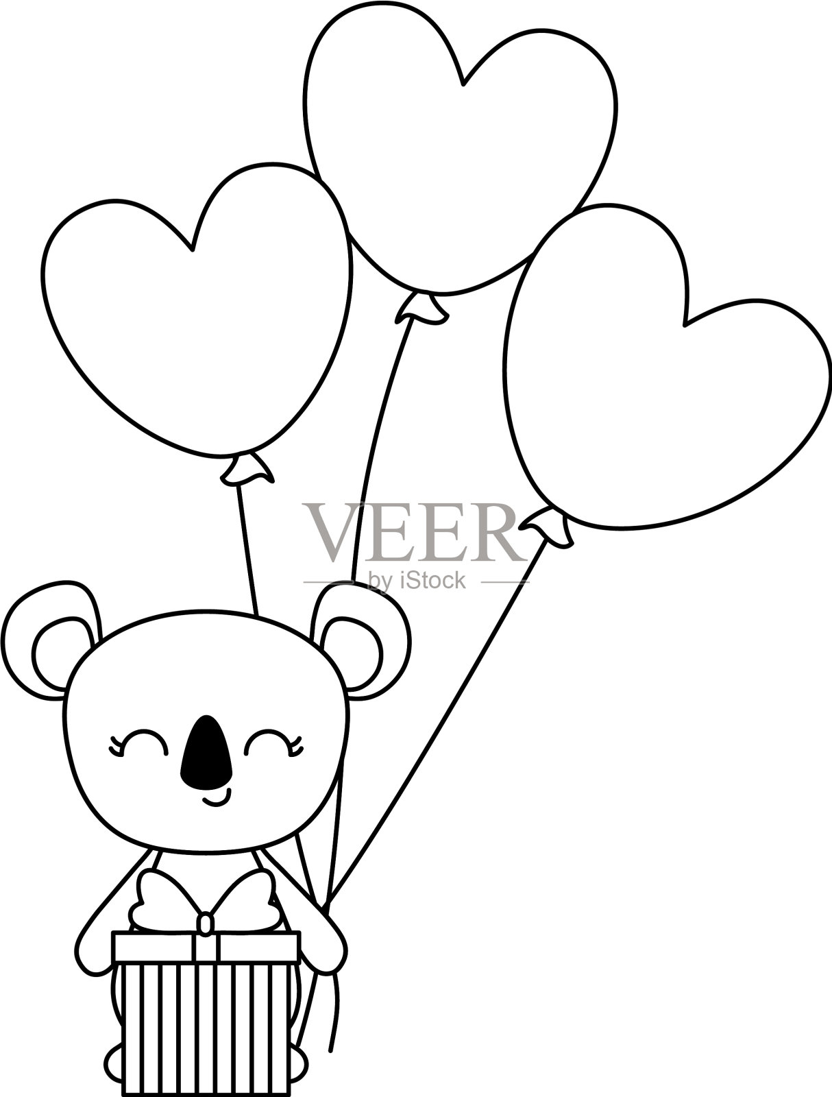 可爱的考拉与礼盒和气球氦气设计元素图片