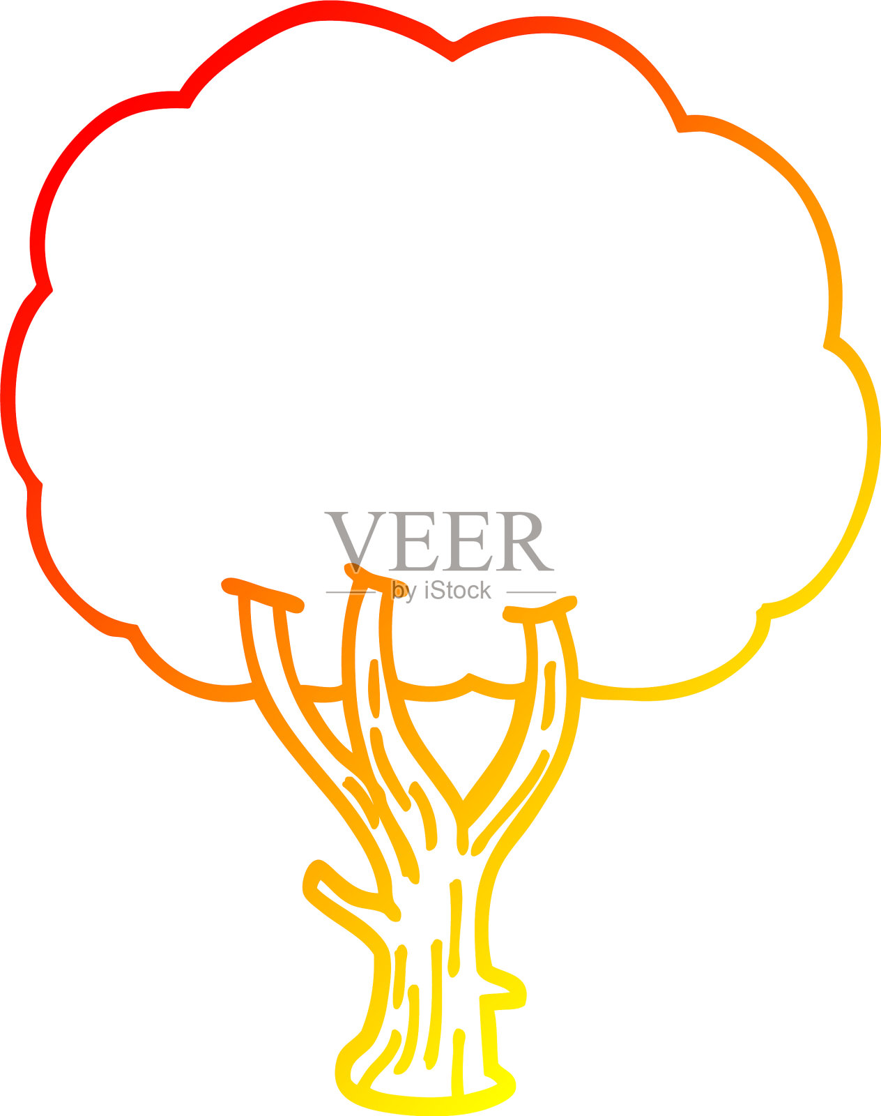 温暖的梯度线画卡通开花树设计元素图片