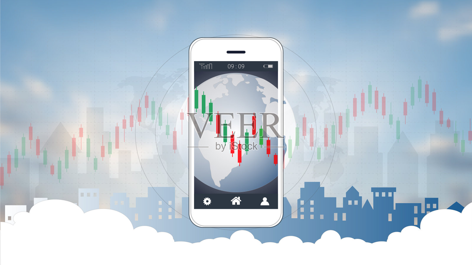 移动股票交易概念与烛台设计模板素材