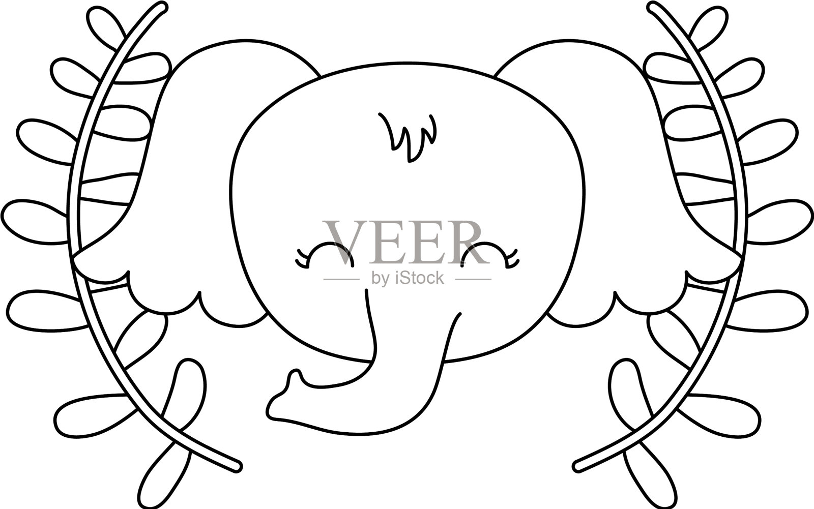 头上长着冠叶的可爱大象设计元素图片