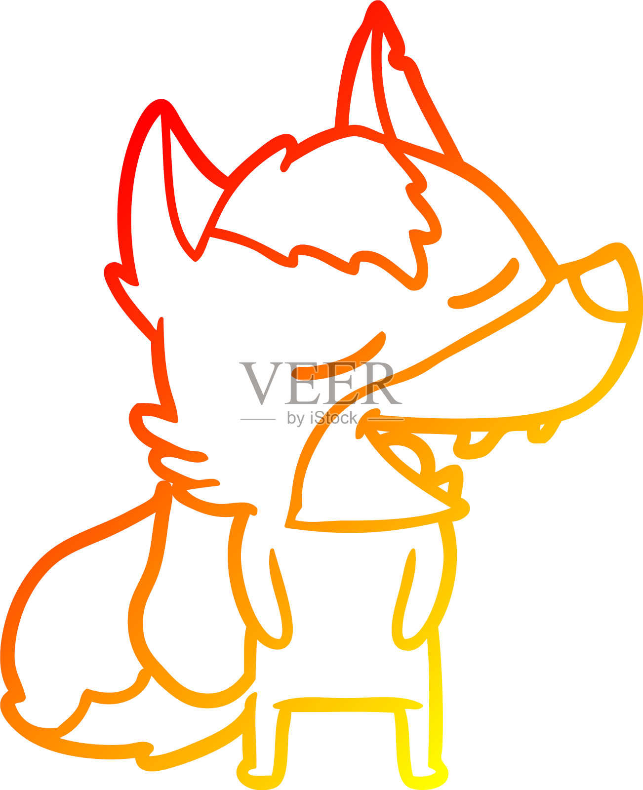 温暖的梯度线画卡通狼笑设计元素图片