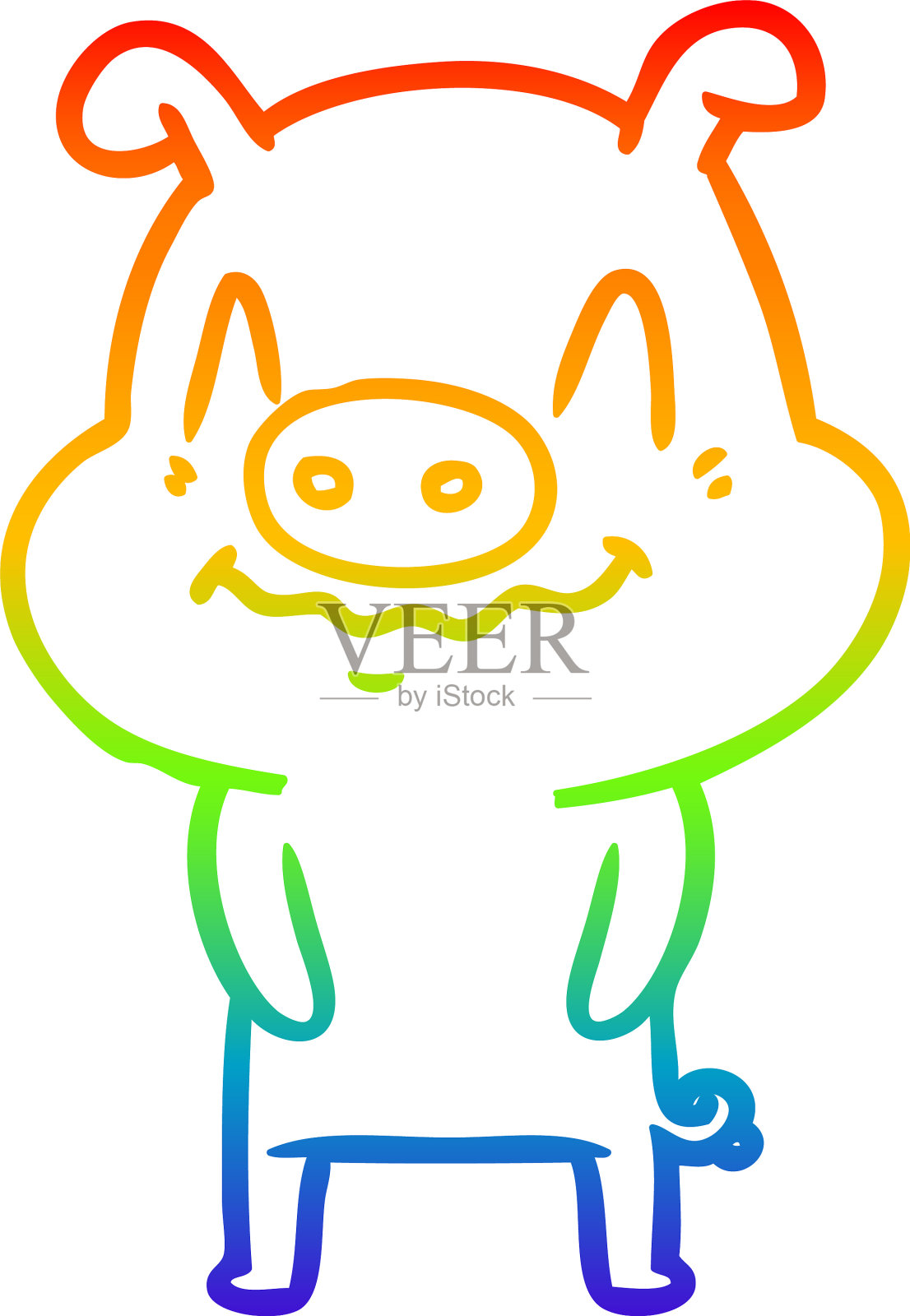 彩虹梯度线画神经质的卡通猪设计元素图片